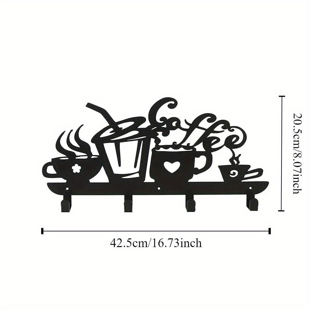 CIFbuy™ Black Iron Key Organizer Wall Mount - Coffee Cup Shaped Metal Hook Rack for Tidy Key Storage, Stylish Home Décor Accent with Industrial Charm, Wall Sculptures.