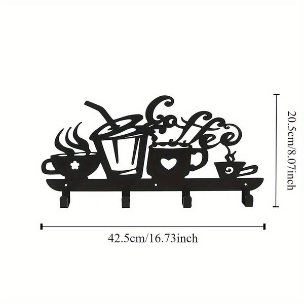 CIFbuy™ Black Iron Key Organizer Wall Mount - Coffee Cup Shaped Metal Hook Rack for Tidy Key Storage, Stylish Home Décor Accent with Industrial Charm, Wall Sculptures.
