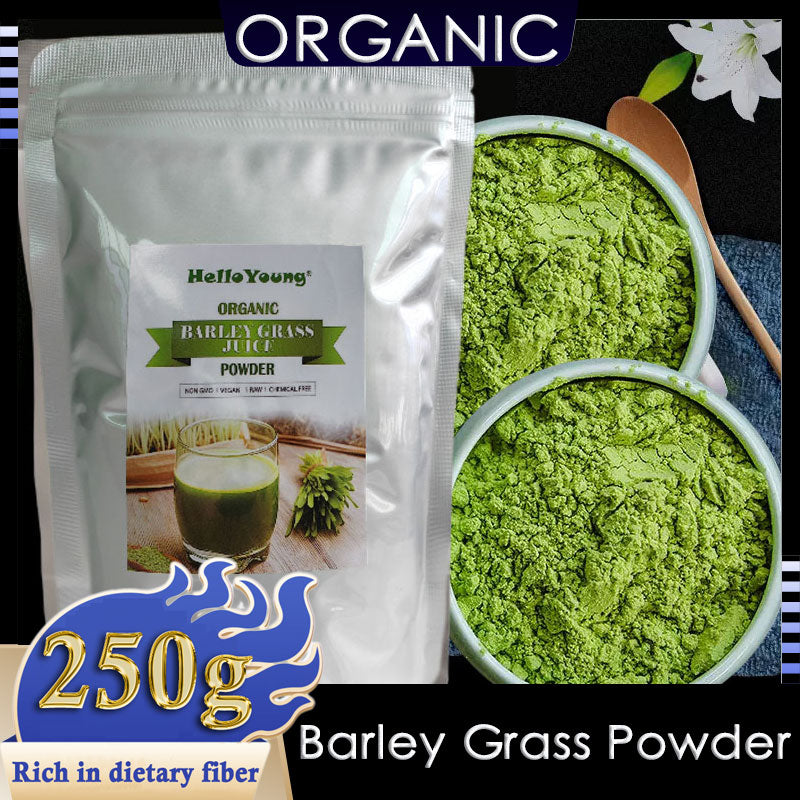 HelloYoung Imported Unsweetened Premium Organic Barley Grass Powder 250g 100% Natural Superfood, Vegan, Gluten Free, Non-GMO, Kosher