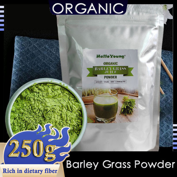 HelloYoung Imported Unsweetened Premium Organic Barley Grass Powder 250g 100% Pure&Natural Nutritionally Complete Mix into Smoothie or Juice