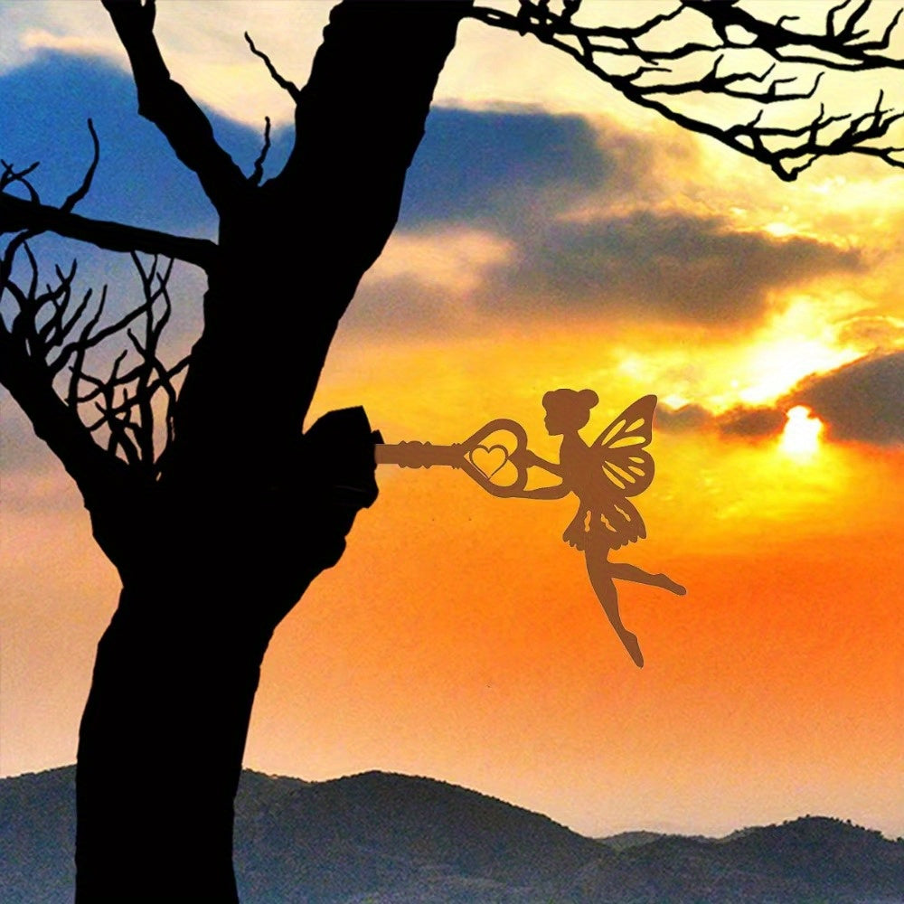 CIFbuy™ 1pc Angel on Branch Metal Iron Silhouette - Sophisticated Metal Wall Art to Adorn Home in Style, Angel on Branch Design Creates Tranquility & Spiritual Grace, Making Space Special, Wall Sculptures, Sturdy Iron Craft, Collectible Figurines.