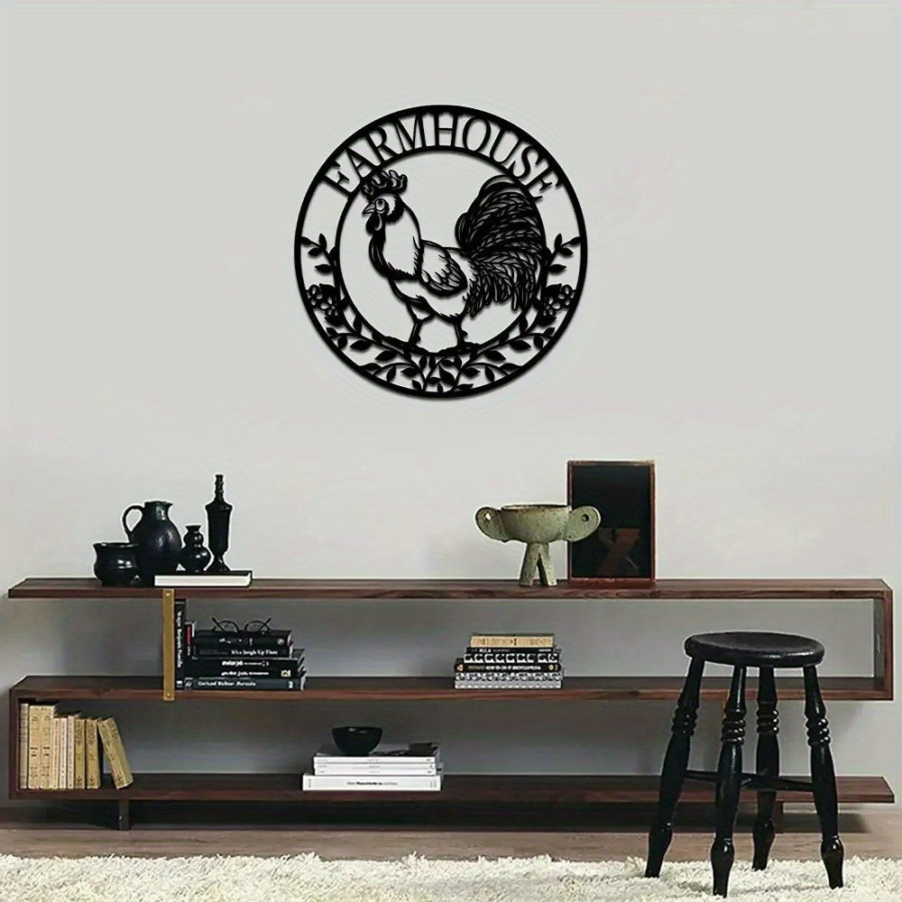 1pc Farmhouse Metal Wall Art Decor Rooster Leaves Wall Hanging Artwork Wall decor metal wall hanging Iron Crafts Wall Sticker-Statue ornaments