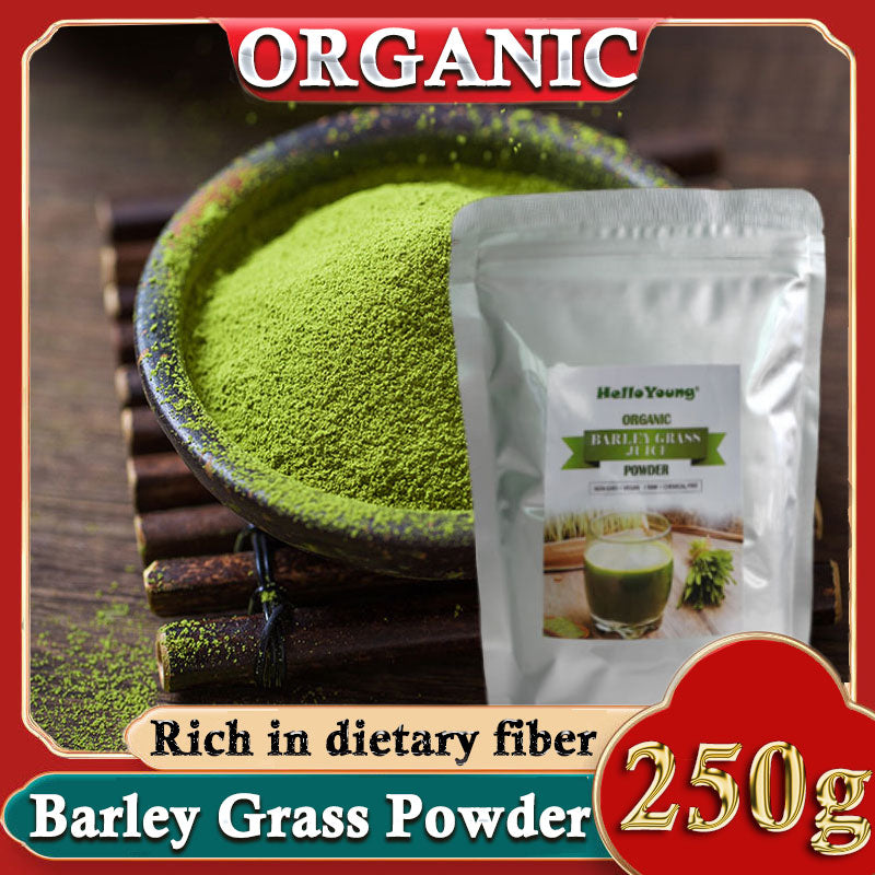 HelloYoung Organic Barley Grass Powder 250g, Green Superfood for Smoothie, Shakes and Salads 100% Natural Pure Barley Grass Low Sugar Body Detoxification and Weight Loss Barley Health Matcha Beverage