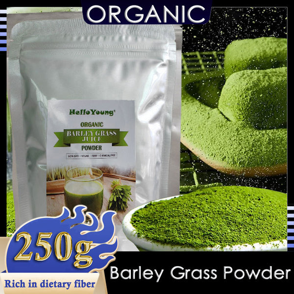 HelloYoung Imported Unsweetened Premium Organic Barley Grass Powder 250g Non-GMO, Finely Ground Whole Dried Young Leaves, Pure, Kosher