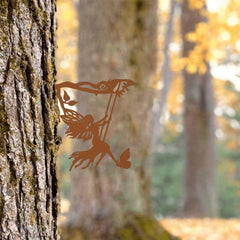 CIFbuy Whimsical Hanging Elf Wall Art - Delicate Steel Branch Silhouette Sculpture, Magical Outdoor Decor for Fairy Garden & Enchanted Spaces, Durable Iron Craft & Outdoor statue.