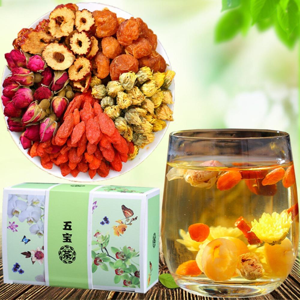 HelloYoungTea 120g Organic Five Treasure Tea Herbal Blend with Longan Goji Red Dates Rose Chrysanthemum