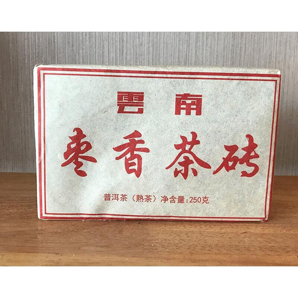 HelloYoungTea Yunnan Pu'er Ripe Tea Brick Jujube Scented Old Tea Brick 250g