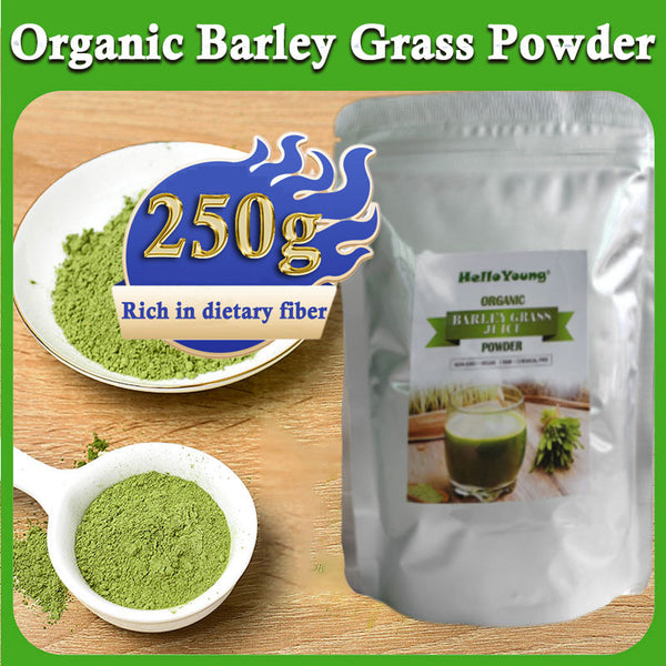 HelloYoung Unsweetened Premium Organic Barley Grass Powder 250g Antioxidant-Rich, Energy Booster Organic Grass Powder