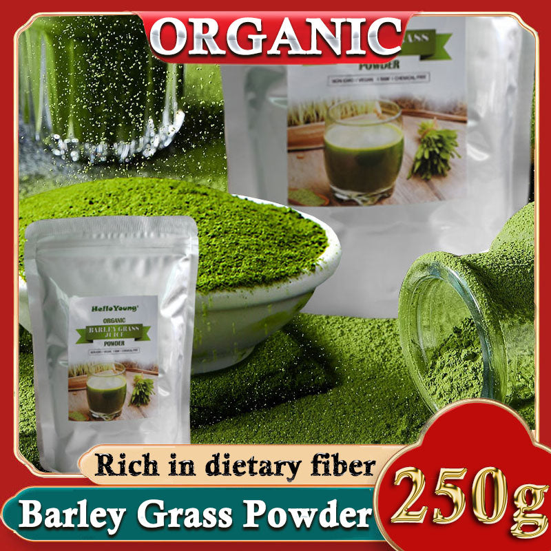 HelloYoung Barley Grass Powder 100% Pure & Organic Organic Barley Grass Powder Pure Organic Barley for Women and Men 250g Non-GMO, Finely Ground Whole Dried Young Leaves, Pure, Kosher