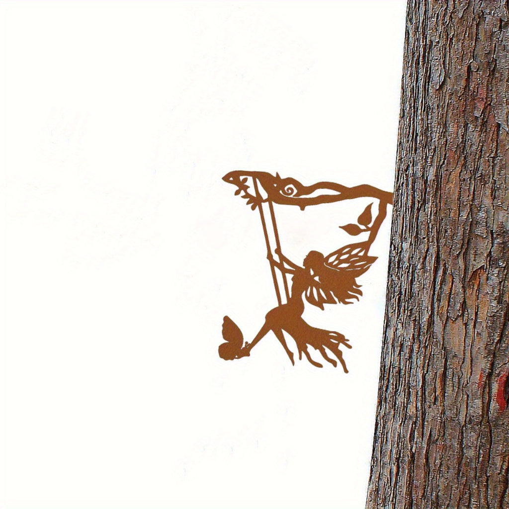 CIFbuy Whimsical Hanging Elf Wall Art - Delicate Steel Branch Silhouette Sculpture, Magical Outdoor Decor for Fairy Garden & Enchanted Spaces, Durable Iron Craft & Outdoor statue.