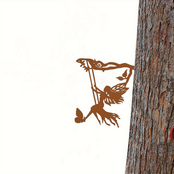 CIFbuy Whimsical Hanging Elf Wall Art - Delicate Steel Branch Silhouette Sculpture, Magical Outdoor Decor for Fairy Garden & Enchanted Spaces, Durable Iron Craft & Outdoor statue.