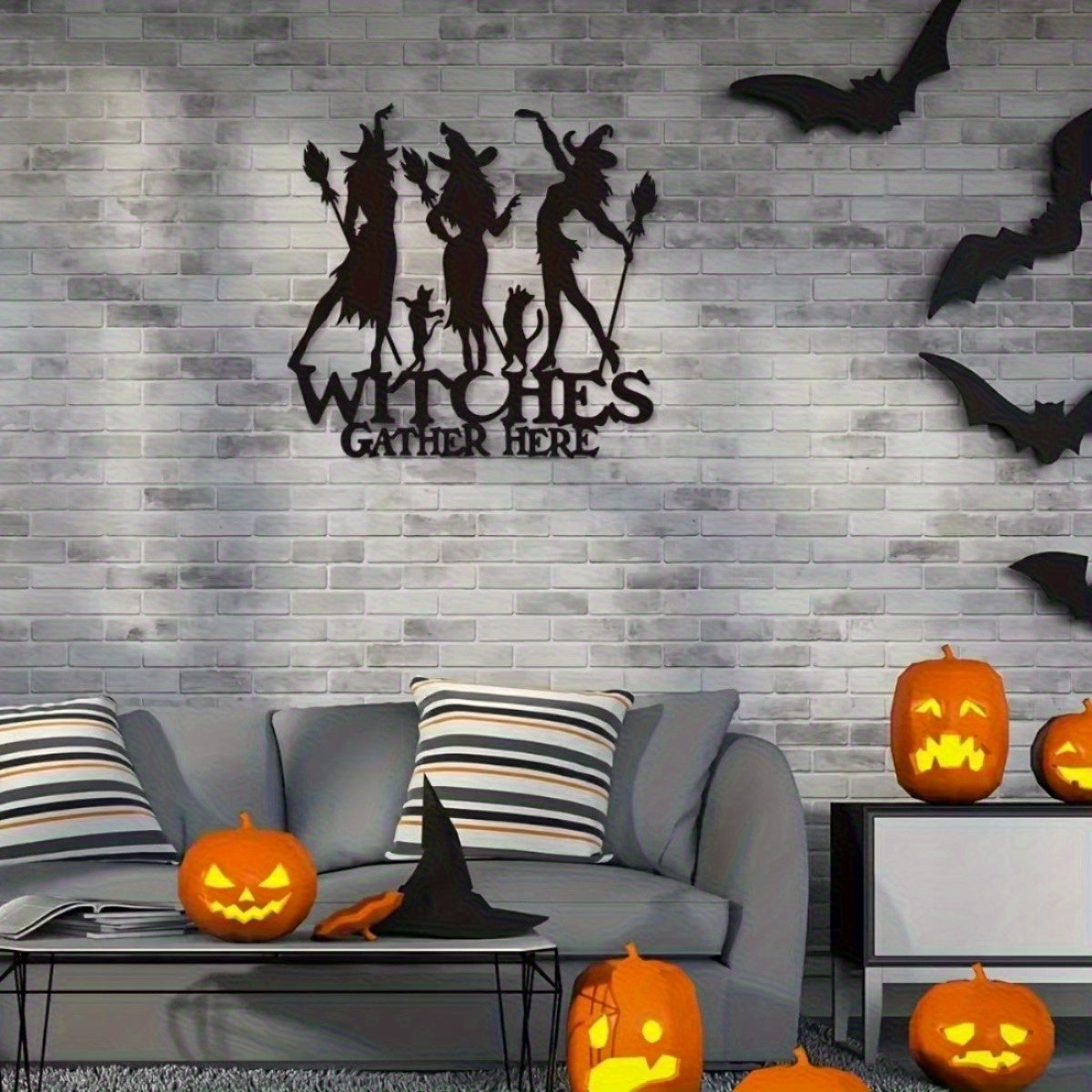 "Witches Gather Here" Metal Sign - Vintage Halloween & Fall Wall Decor, Witchy Porch Art with Rustic Charm -Wall Sculptures Main image
