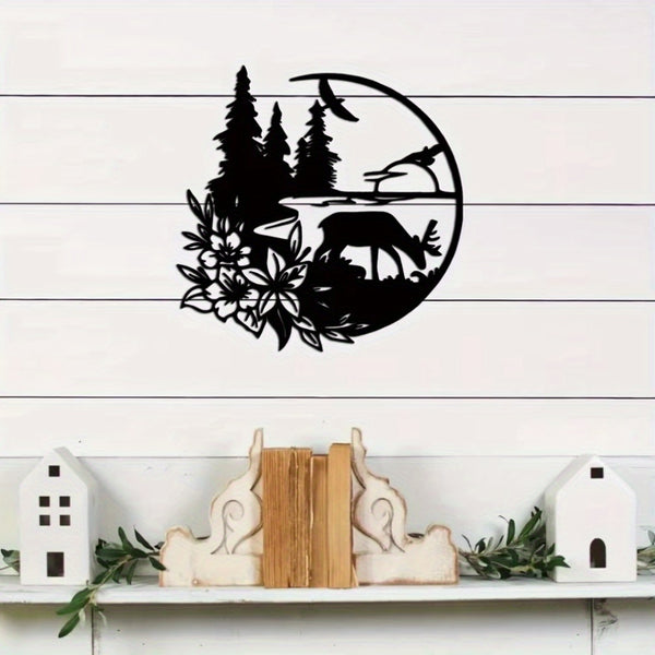Stylish Black Deer - Patterned Wall Decal, a Modern Mural Perfect for Bedroom Decoration, Adding Elegance and Charm to Your Room. Wall Sculptures.