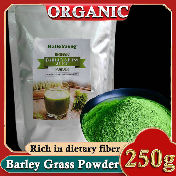 HelloYoung 250g Organic Barley Grass Powder Gluten Free Non-GMO Superfood Vegan Good Source of Fiber, Protein. Great for Juices, Smoothies, Shakes, Yogurts