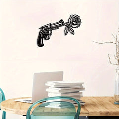 CIFbuy™ Stunning Iron Artfully Crafted Rose & Revolver Metal Wall Sign - Geometric-Cut Sculptures for Bedroom, Perfect for Year-Round & Christmas Home Decor, Unique Beauty Blend - Wall Sculptures.