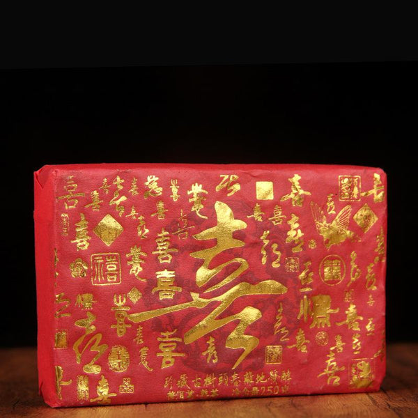 HelloYoungTea Menghai Old Cooked Tea Brick 2017, Menghai Old Tree Aged Pu'er Tea, Fu Lu Shou Xi Zhi 250g Fu Brick