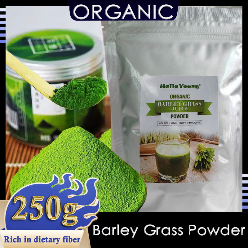 HelloYoung Imported Unsweetened Premium Organic Barley Grass Powder 250g Protein. Great for Juices, Smoothies, Shakes, Yogurts