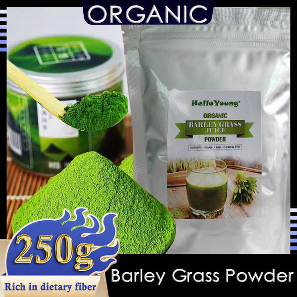 HelloYoung Imported Unsweetened Premium Organic Barley Grass Powder 250g Protein. Great for Juices, Smoothies, Shakes, Yogurts