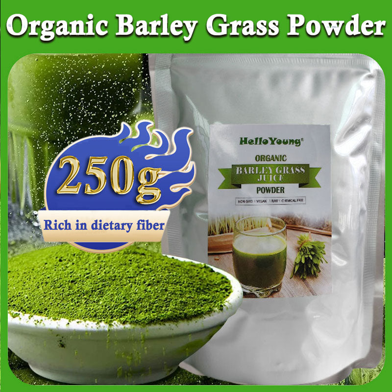 HelloYoung Barley Grass Powder Original 100% Pure And Organic Green Tea Barley Grass Powdered Drink Contains Iron Vitamin C, & Vitamin E – Non-GMO Main image