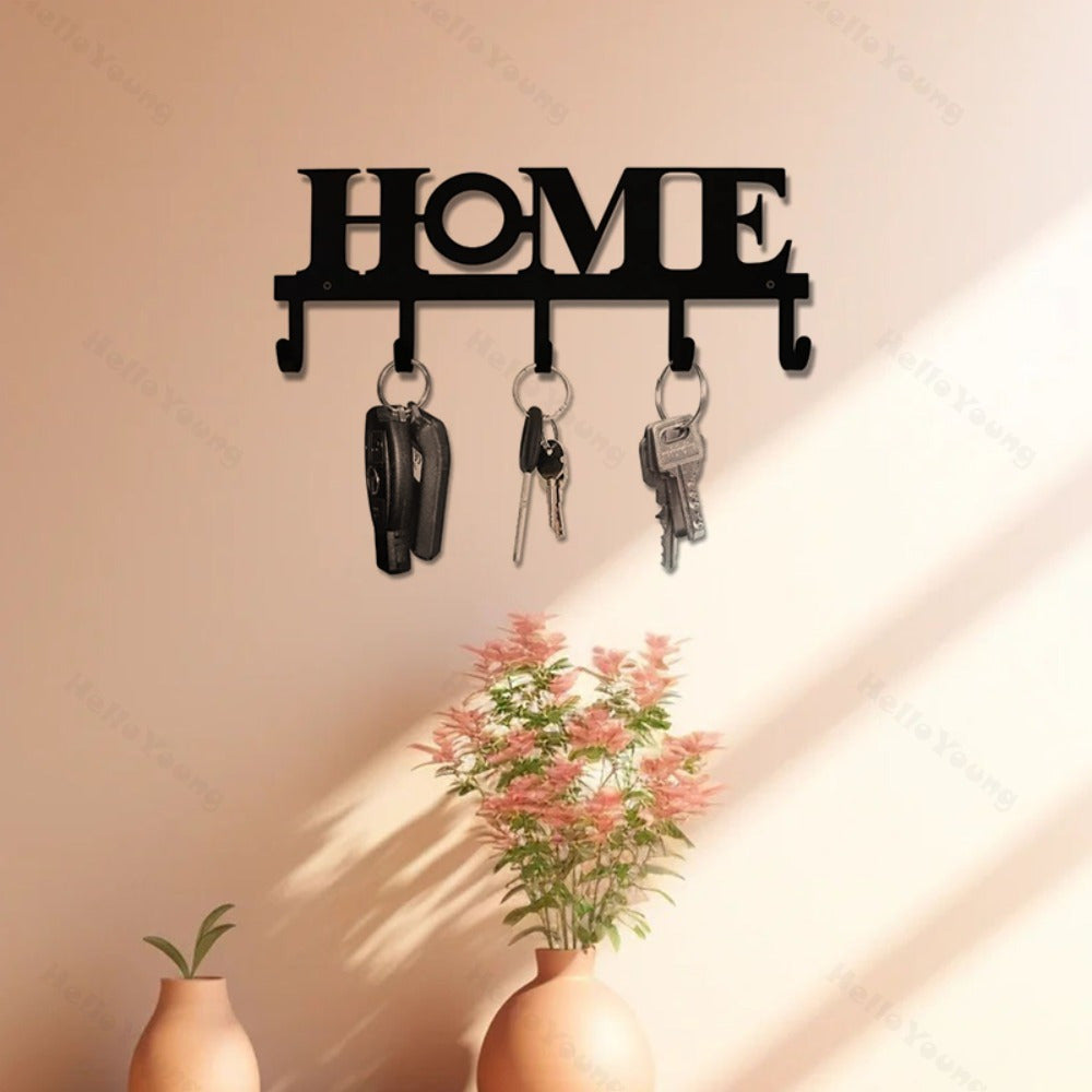 CIFbuy™ Metal Coffee Cup Key Holder - 5 Hook Wall-Mounted Organizer Rack for Living Room, Elegant Wrought Iron Home Decor with Stylish Sign Design, Collectible Figurines.