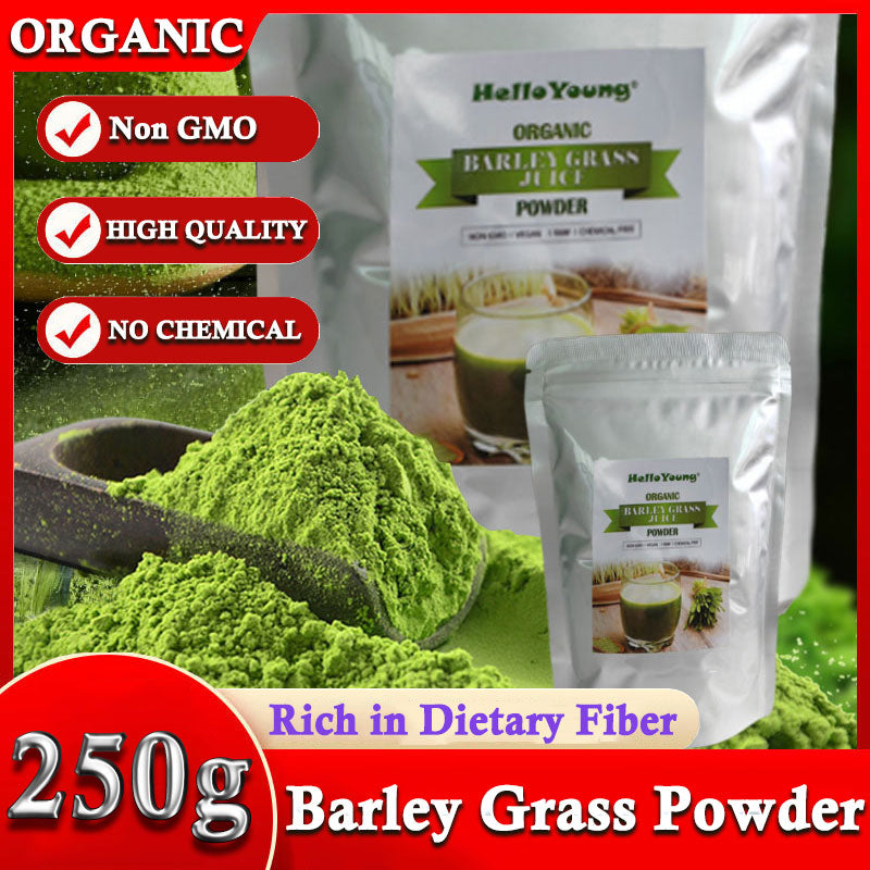 HelloYoung 250g Organic Barley Grass Powder | Gluten Free | Non-GMO Superfood | Vegan Vegetarian Supplement | Ideal For Detox and Cleanses