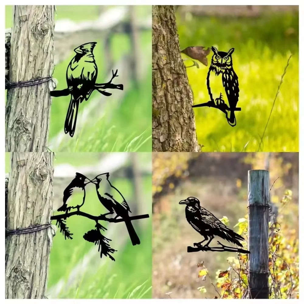 HELLOYOUNG Gorgeous Metal Bird Tree Yard Decoration - Steel Art Garden Sculptures with Charming Metal Crows & Owls, Perfect Outdoor Ornament to Decorate Backyard, Rustic Bird Tree Art for Lawn & Garden Enhancement