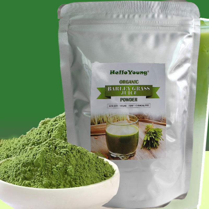 HelloYoung Organic Barley Grass Powder 250g Non-GMO, Finely Ground Whole Dried Young Leaves, Pure, Kosher, Vegan, Bulk. Good Source of Fiber, Protein. Great for Juices, Smoothies, Shakes, Yogurts Main image