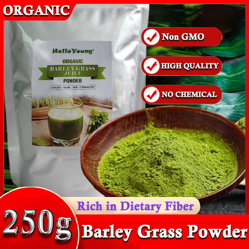 HelloYoung Organic Barley Grass Powder original 250g moistening intestines, RAW, Chlorophyll & Trace Minerals No Maltodextrin & Sugar Main image