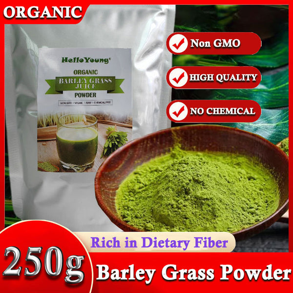 HelloYoung Organic Barley Grass Powder original 250g moistening intestines, RAW, Chlorophyll & Trace Minerals No Maltodextrin & Sugar