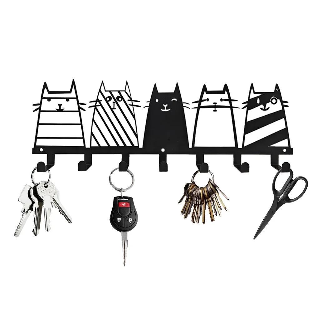 CIFbuy™ Iron Cat Wall Rack with 7 Hooks, Heavy-Duty Key & Coat Hanger for Entryway Decor, Rust-Resistant Metal Mounted Organizer - Functional Wall Sculptures.