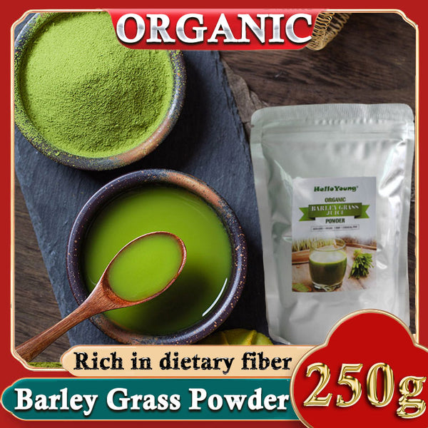 HelloYoung Organic Barley Grass Powder 250g, Green Superfood for Smoothie, Shakes and Salads Support Immune System and Digestion, Vegan