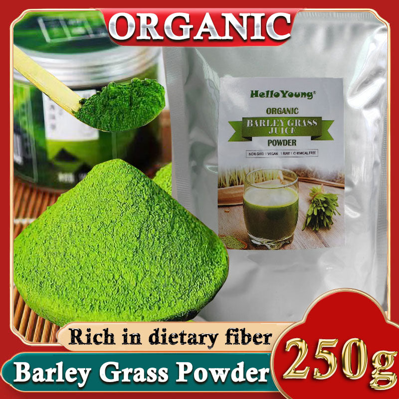 HelloYoung Organic Barley Grass Powder 250g, Green Superfood for Smoothie Vegan, Bulk. Good Source of Fiber, Protein. Great for Juices, Smoothies, Shakes, Yogurts Main image