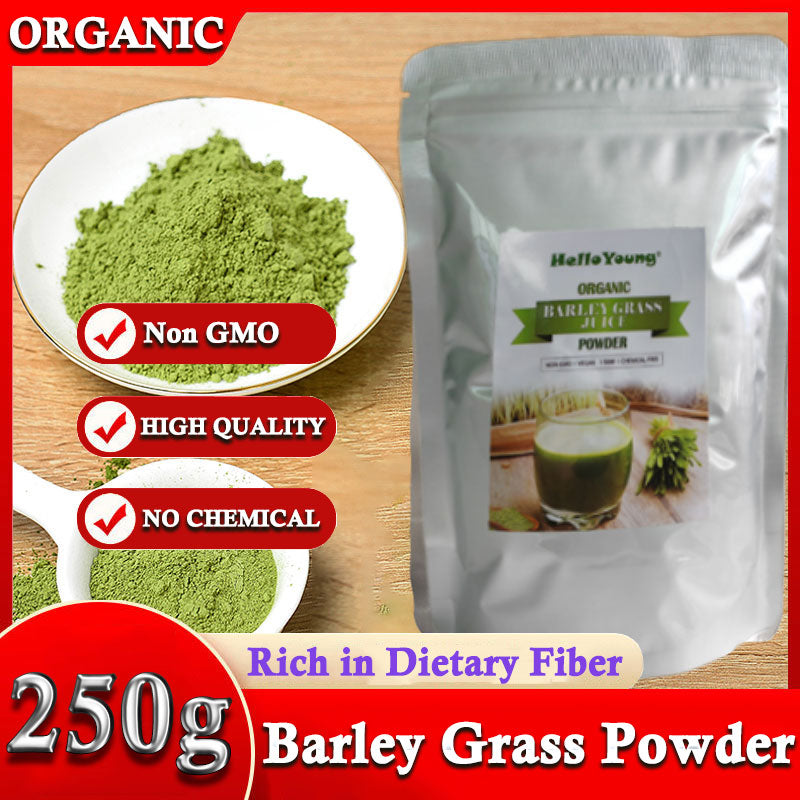HelloYoung Barley Grass Powder 100% Pure & Organic Organic Barley Grass Powder Pure Organic Barley for Women and Men 250g for moistening intestines, burning fat, purifying liver, lowering cholesterol Main image