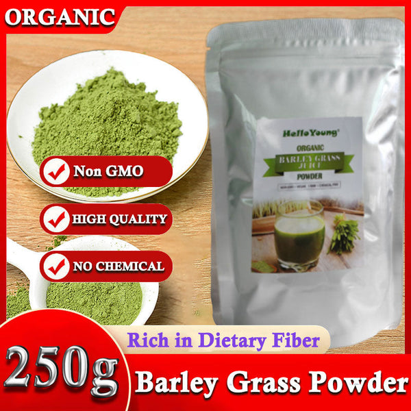 HelloYoung Barley Grass Powder 100% Pure & Organic Organic Barley Grass Powder Pure Organic Barley for Women and Men 250g for moistening intestines, burning fat, purifying liver, lowering cholesterol