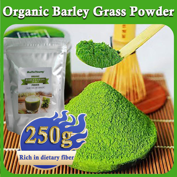 HelloYoung Unsweetened Premium Organic Barley Grass Powder 250g Contains Iron Vitamin C, & Vitamin E – Non-GMO