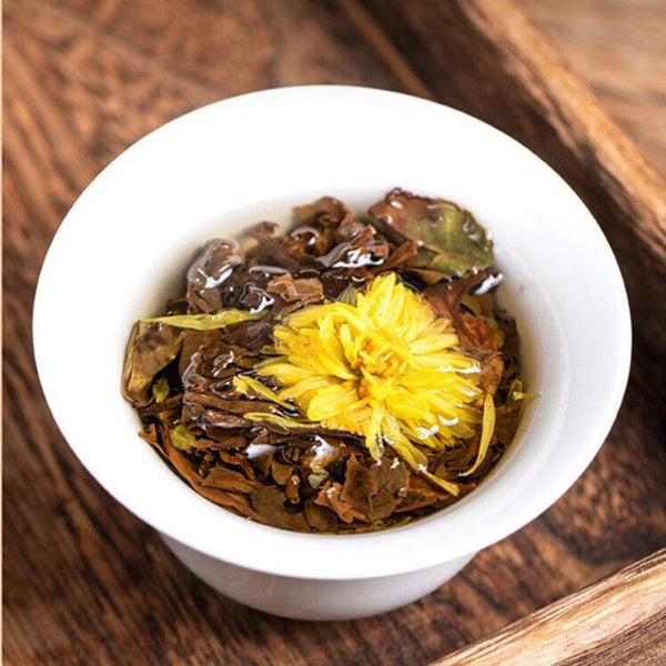 HelloYoungTea Chrysanthemum White Tea Cake Fuding White Tea Gongmei Golden Chrysanthemum Tea