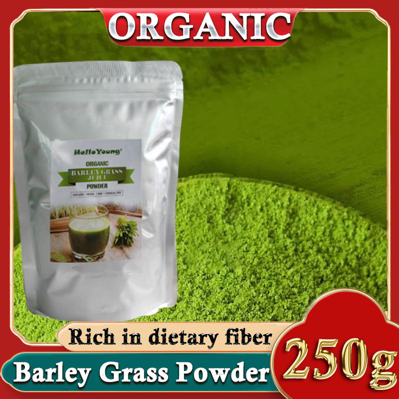 HelloYoung Organic Barley Grass Powder 250g, Green Superfood for Smoothie, Antioxidant-Rich, Energy Booster Organic Grass Powder