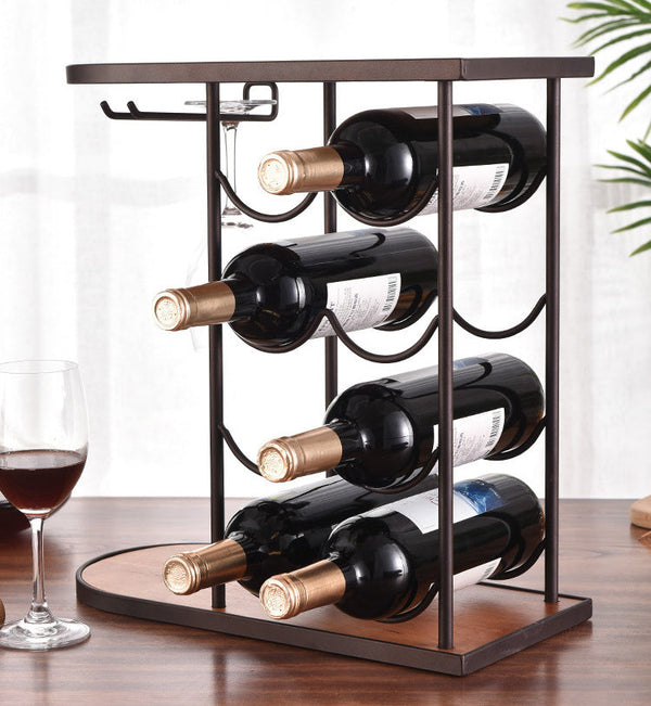Wooden Wine Rack Crafts Iron Wine Bottle Rack Holder Display Shelf Kitchen Bar Exhibition Storage Organizer Home Decor