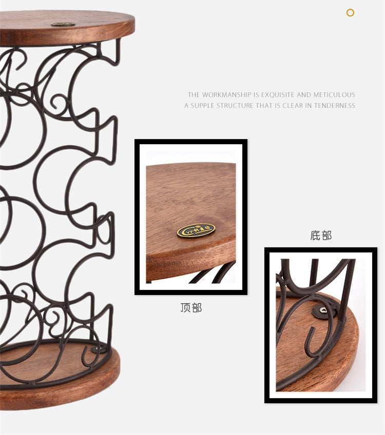 G- style Wooden Stable Wine rack oval wooden bottom iron art six bottle wine rack dining table wine cabinet decoration Secondary image
