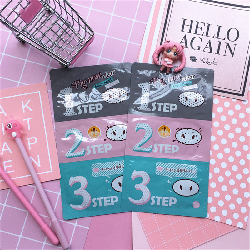 1 PC. Facial Skin Care Head Massage Clean Blackheads Remove Beauticians Pig Nose Acne Mask Stickers 3 Step Kit Black Main image