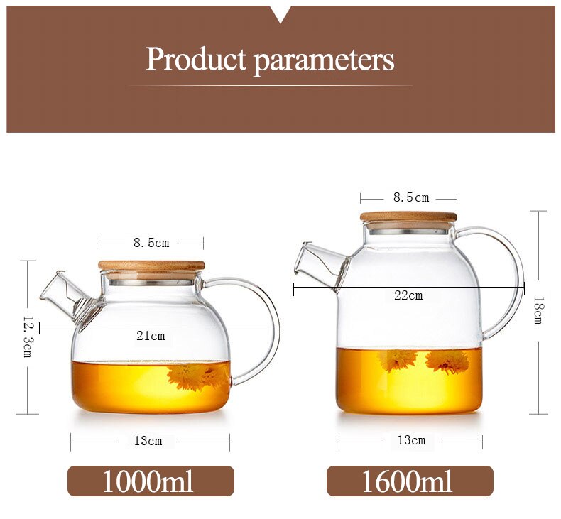 1L/1.6L Big Transparent Borosilicate Glass Teapot Heat-Resistant Large Clear Tea Pot Flower Tea Set Puer Kettle Office Home Tool Secondary image