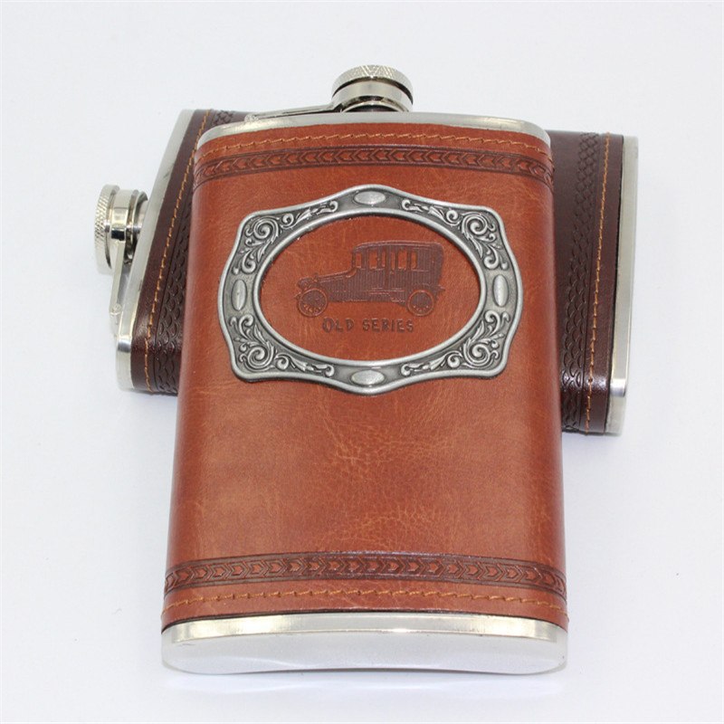 new hot sale 9 ounce Stainless steel hip flask Whisky Moscow Vodka flagon with pu leather 75ml folding portable cup