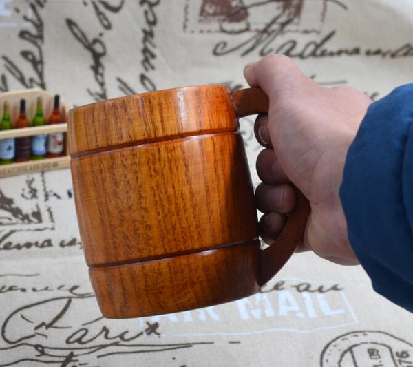 1pc Classic Style Natural Wood Cup Wooden Beer Mugs Drinking For Party Novelty Gifts Eco-friendly 350ml