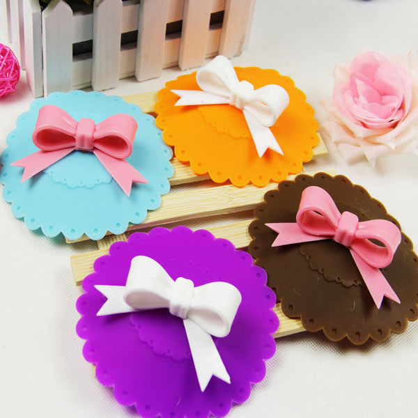 Cute 10.5cm Anti-dust Silicone Cup Cover Silicone Lovely Bowknot Cup Cover Coffee Suction Seal Lid Cap