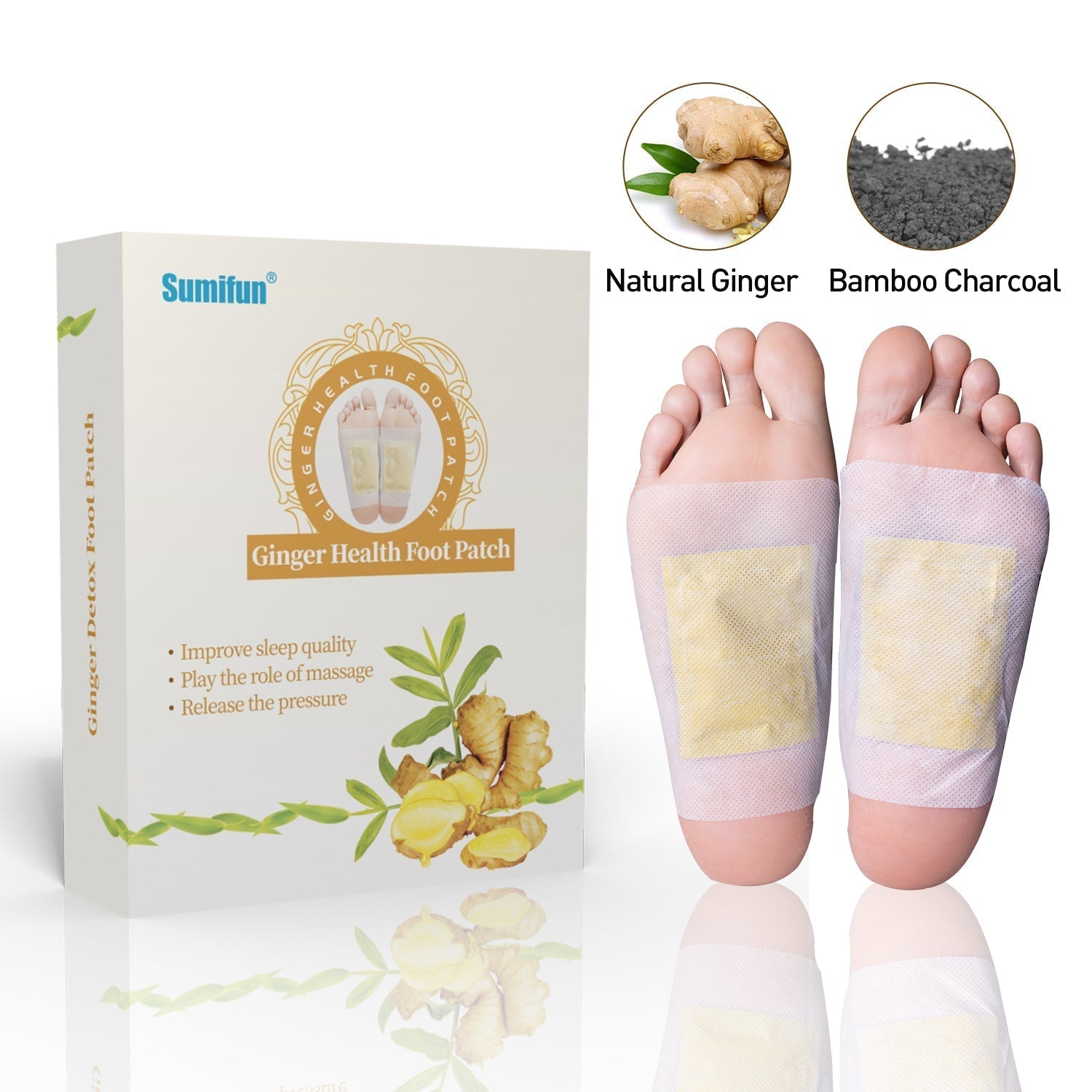 Ginger Detox Foot Patch Bamboo Vinegar Pads Improve Sleep Beauty Health Care Slimming Plaster K03001 12Pcs/Box