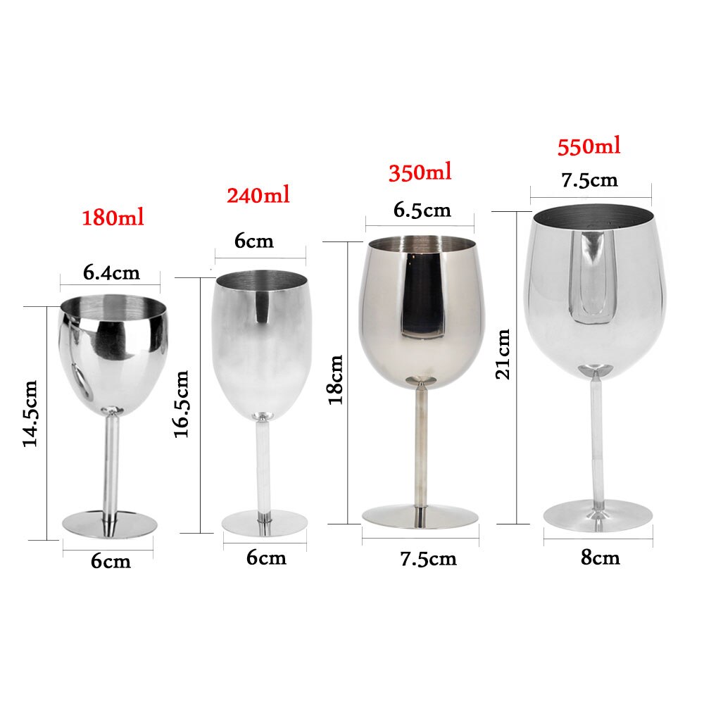 2Pcs Classical Wine Glasses Stainless Steel 18/8 Wineglass Bar Wine Glass Champagne Cocktail Drinking Cup Charms Party Supplies Main image