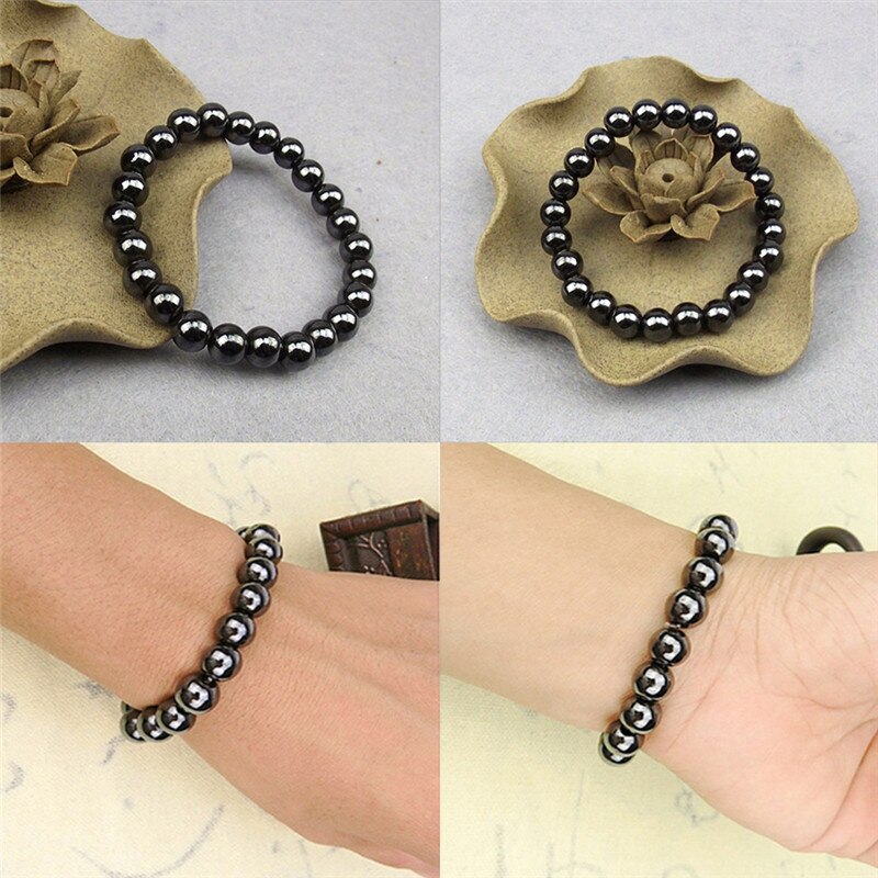 1PCS Unisex Luxury Slimming Bracelet Weight Loss Round Black Stone Magnetic Therapy Bracelet Health Care