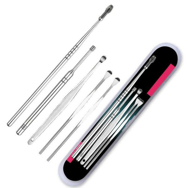 Stainless Steel Portable Spiral Choose Ear Wax Health Stick Cure Cleaner Cleaning Kit Ear Care Removal Tools 5 Pcs / Lot