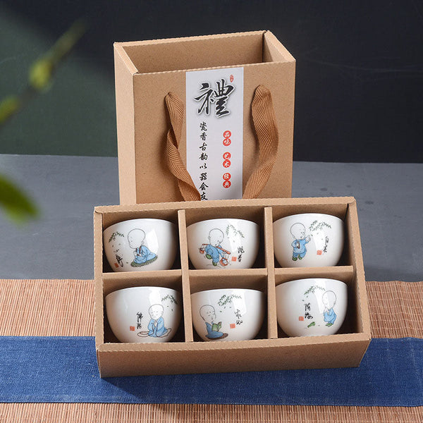 6pcs Hand Painted Ceramic cup set China tea set,Kung Fu Tea Cup Set Travel Tea Bowl Chinese Porcelain Teacup Set Creative Gifts