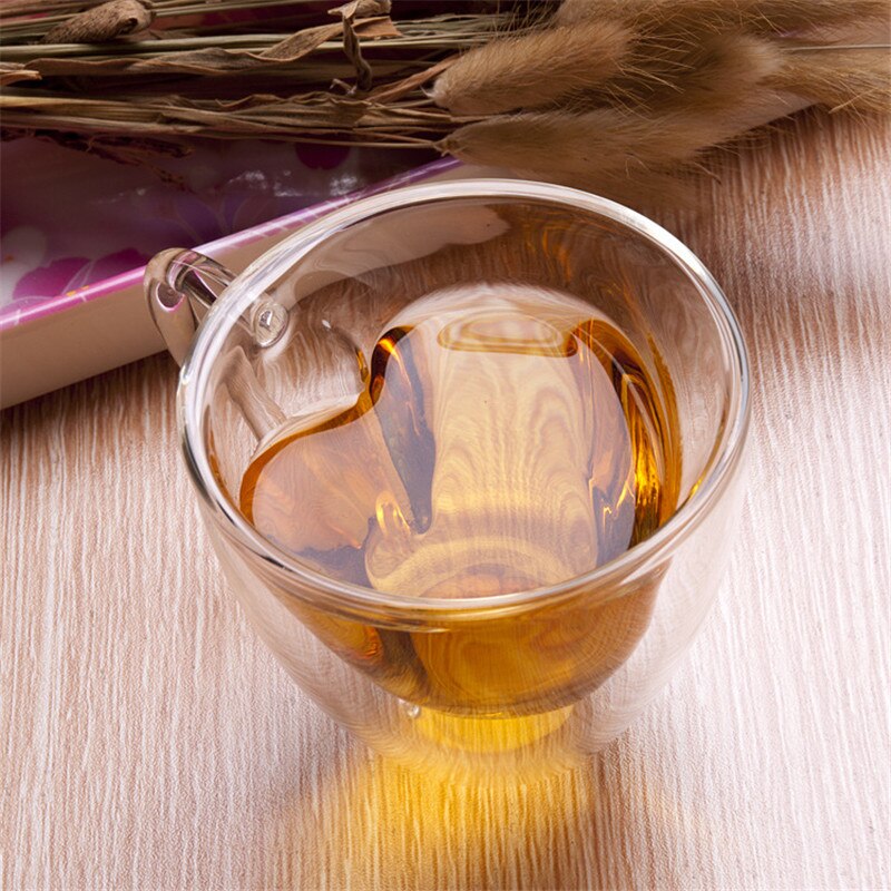 Heart Love Shaped Double Wall Glass Mug Resistant Kungfu Tea Mug Milk Lemon Juice Cup Drinkware Lover Coffee Cups Mug Gift